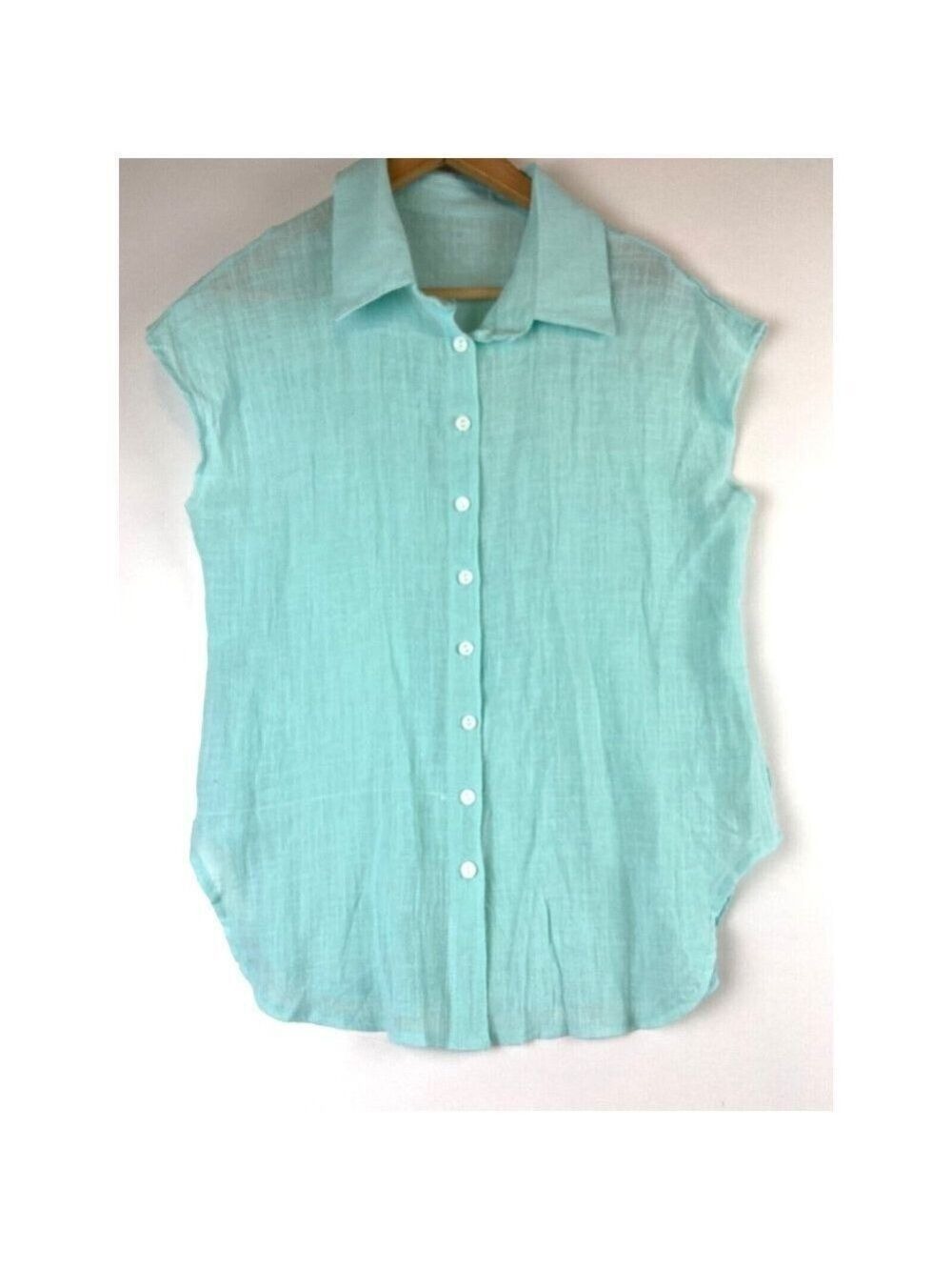 Women's Aqua Teal Cotton Short Sleeve Blouse Size XL